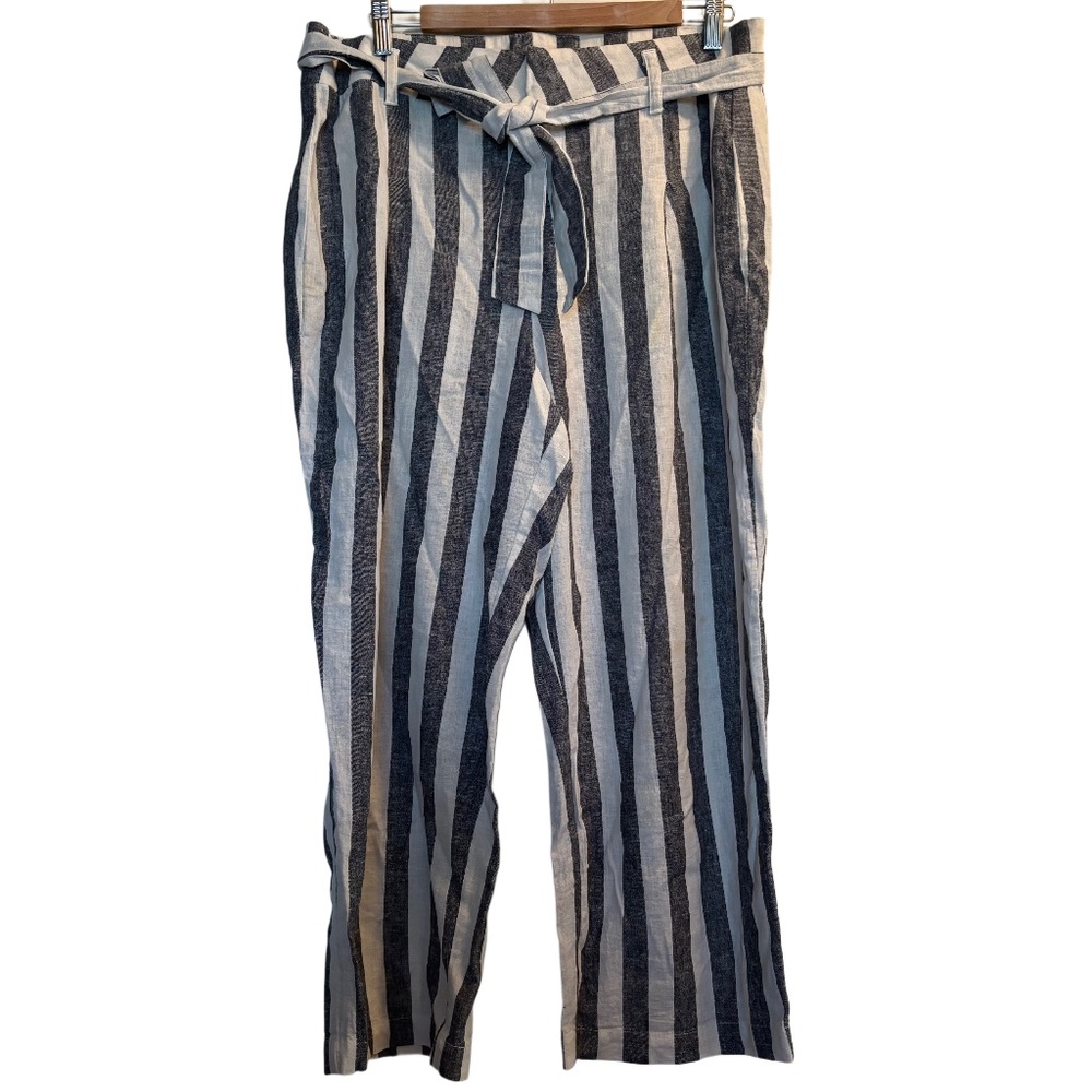 Vtg Women’s Harvé Benard Bold Striped Belted Wide Leg Linen Pants Sz 12